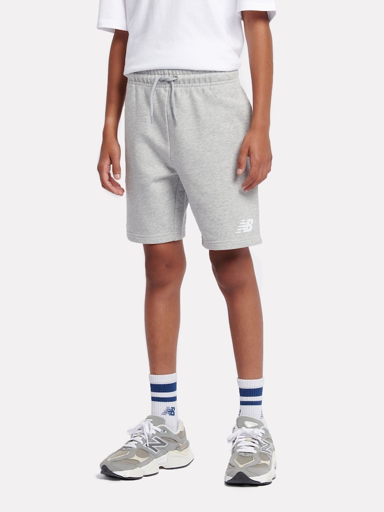 New Balance Grey Kids French Terry Stacked Logo 100% Cotton Shorts - Image 1 of 8