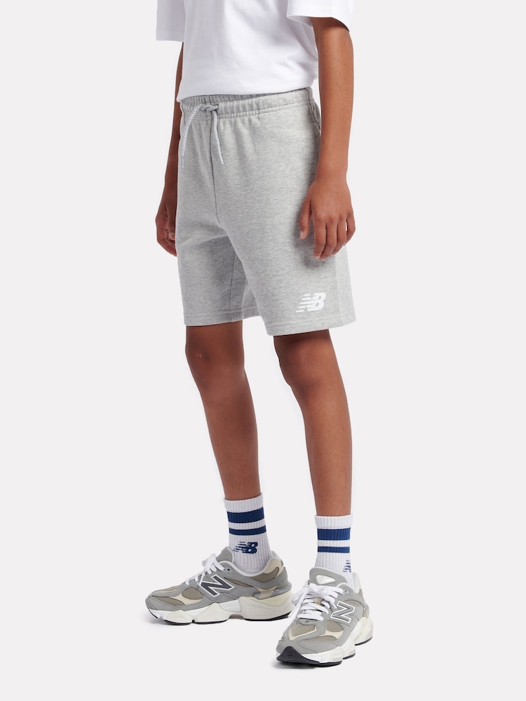 New Balance Grey Kids French Terry Stacked Logo 100% Cotton Shorts - Image 2 of 8