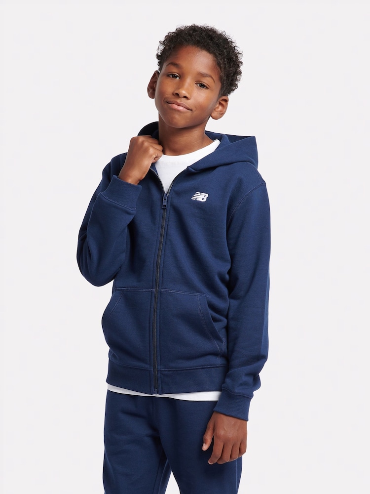 New Balance Dark Blue Kids Small French Terry Logo Zip Hoodie - Image 1 of 5 New Balance Dark Blue Kids Small French Terry Logo Zip Hoodie - Image 1 of 5