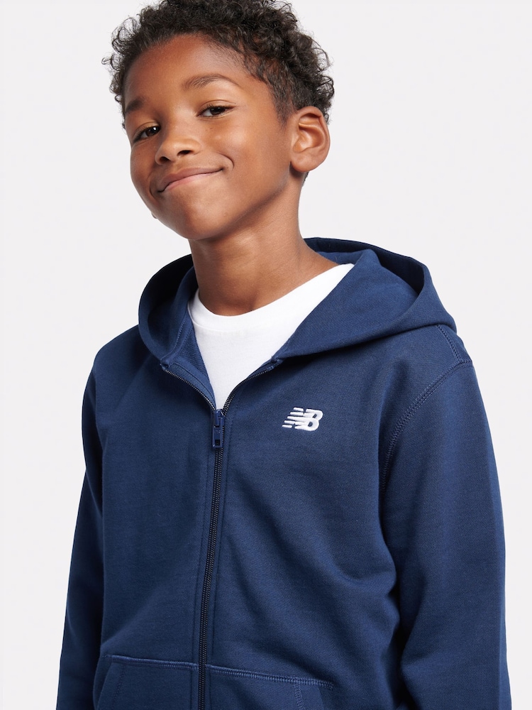 New Balance Dark Blue Kids French Terry Small Logo Zip 100% Cotton Hoodie - Image 5 of 5
