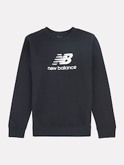 New Balance Black Kids French Terry Stacked Logo Crew 100% Cotton Sweatshirt - Image 6 of 8