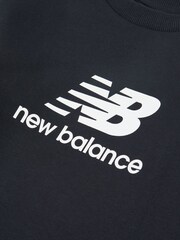 New Balance Black Kids French Terry Stacked Logo Crew 100% Cotton Sweatshirt - Image 8 of 8