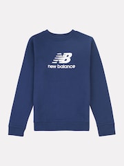 New Balance Blue Navy Kids French Terry Stacked Logo Crew 100% Cotton Sweatshirt - Image 1 of 3