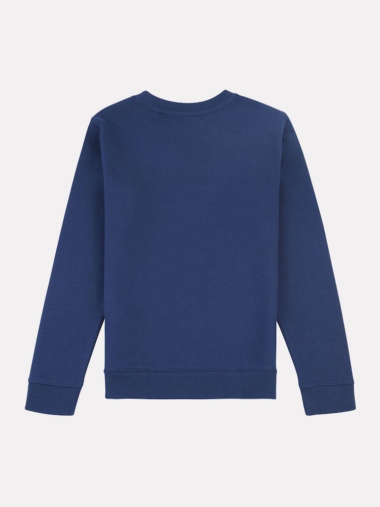 New Balance Blue Navy Kids French Terry Stacked Logo Crew 100% Cotton Sweatshirt - Image 2 of 3
