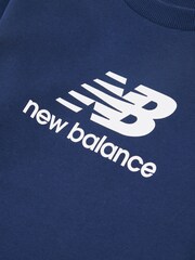 New Balance Blue Navy Kids French Terry Stacked Logo Crew 100% Cotton Sweatshirt - Image 3 of 3