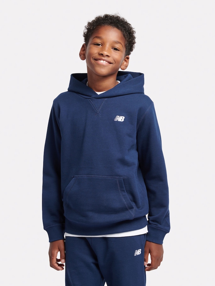 New Balance Blue Navy Small Kids French Terry 100% Cotton Logo Hoodie - Image 1 of 5 New Balance Blue Navy Small Kids French Terry 100% Cotton Logo Hoodie - Image 1 of 5