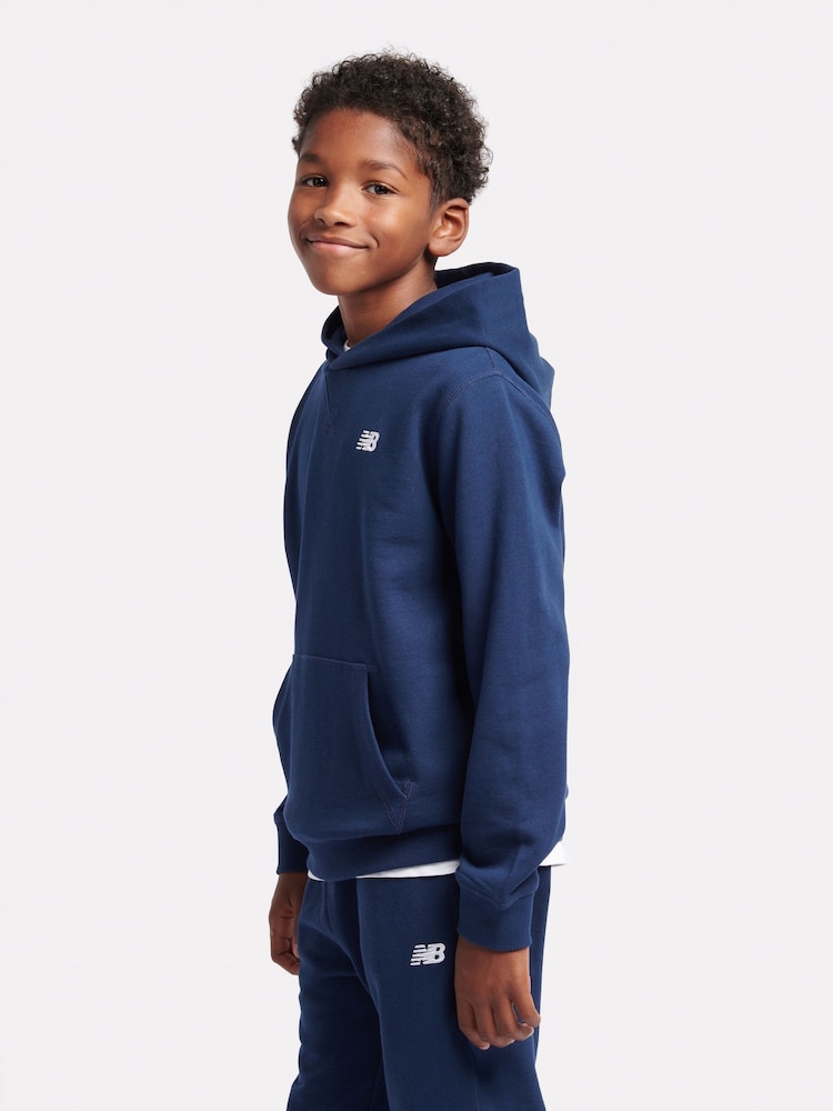 New Balance Blue Navy Small Kids French Terry 100% Cotton Logo Hoodie - Image 2 of 5
