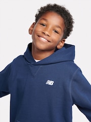 New Balance Blue Navy Small Kids French Terry 100% Cotton Logo Hoodie - Image 5 of 5