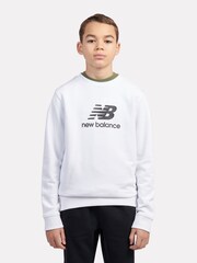 New Balance cotton White Kids French Terry Stacked Logo Crew 100% Cotton Sweatshirt - Image 1 of 6