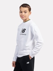 New Balance cotton White Kids French Terry Stacked Logo Crew 100% Cotton Sweatshirt - Image 2 of 6