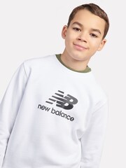 New Balance cotton White Kids French Terry Stacked Logo Crew 100% Cotton Sweatshirt - Image 4 of 6