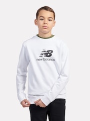New Balance cotton White Kids French Terry Stacked Logo Crew 100% Cotton Sweatshirt - Image 6 of 6
