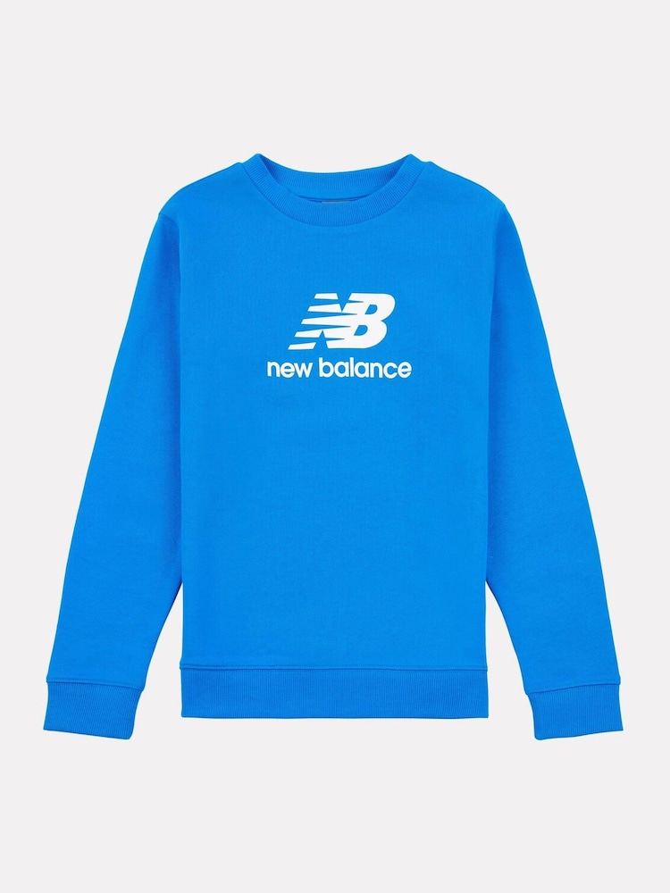 New Balance Blue Kids French Terry Stacked Logo Crew 100% Cotton Sweatshirt - Image 1 of 3