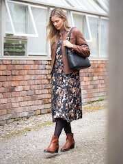 Lakeland Clothing Cici Floral Print Midi Black Dress - Image 1 of 5