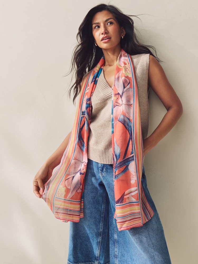 Orange Orchid Lightweight Scarf - Image 1 of 8 Orange Orchid Lightweight Scarf - Image 1 of 8