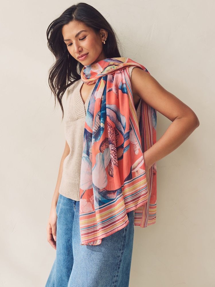 Orange Orchid Lightweight Scarf - Image 2 of 8 Orange Orchid Lightweight Scarf - Image 2 of 8