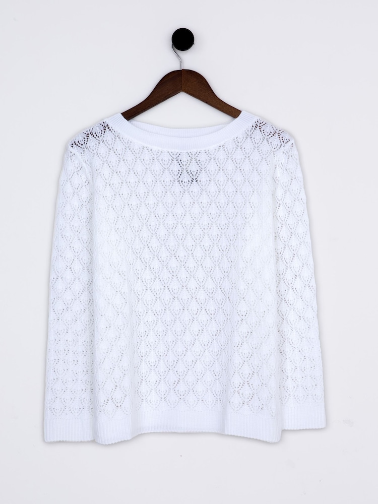 Lakeland Clothing Maria Pointelle Detail White Jumper - Image 1 of 4