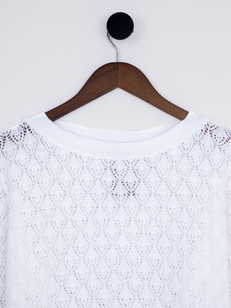 Lakeland Clothing Maria Pointelle Detail White Jumper - Image 2 of 4