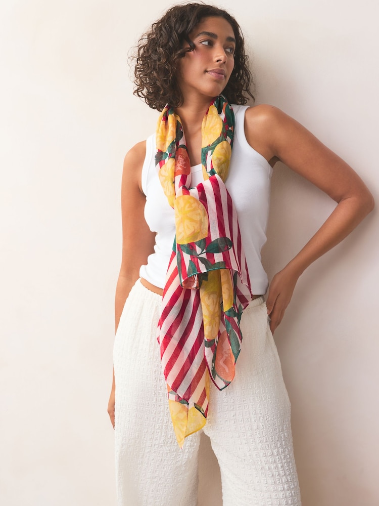 Stripes With Fruit Motif Lightweight Scarf - Image 1 of 6