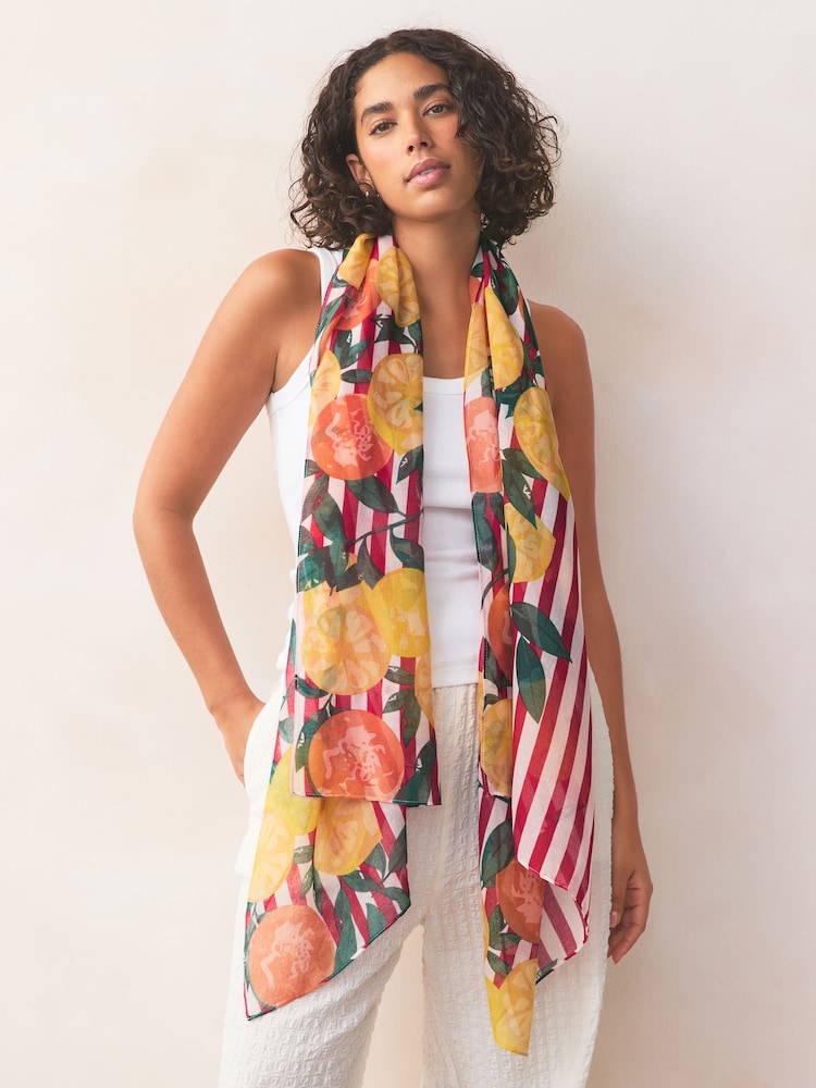 Stripes With Fruit Motif Lightweight Scarf - Image 2 of 6