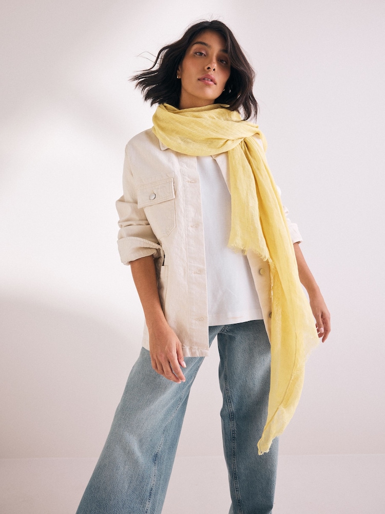 Yellow Linen Scarf - Image 1 of 7 Yellow Linen Scarf - Image 1 of 7
