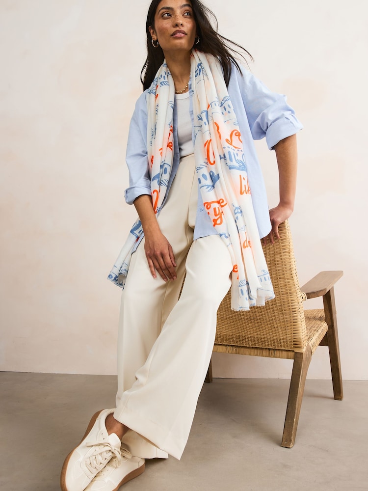 White Fish Motif Lightweight Scarf - Image 2 of 7