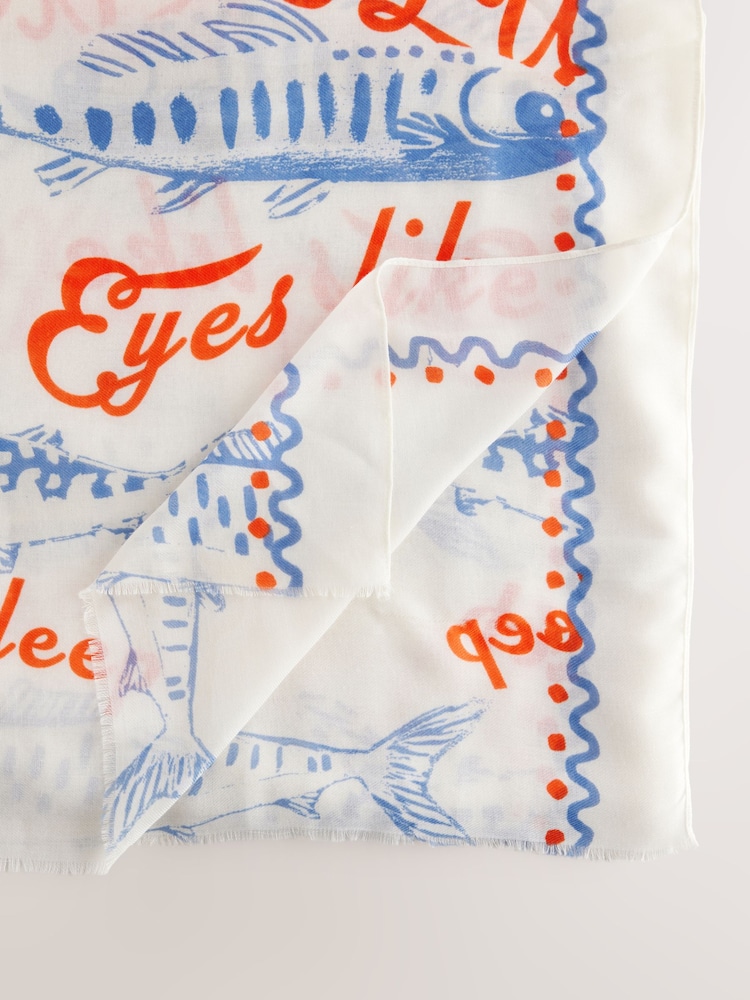 White Fish Motif Lightweight Scarf - Image 7 of 7