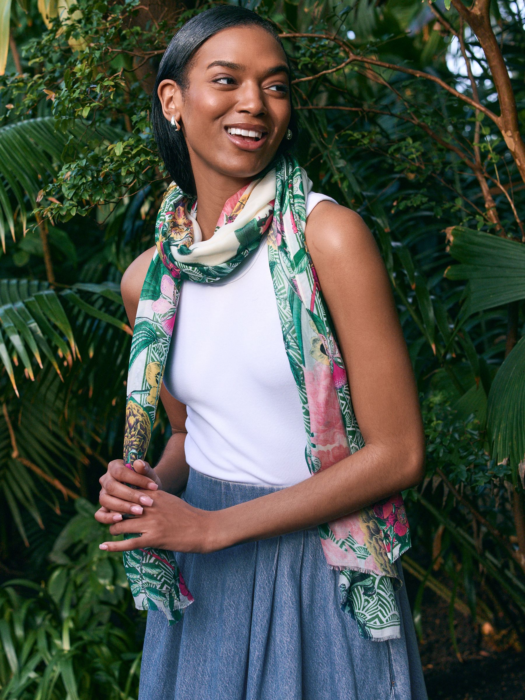 Buy Ecru Floral Kew Collection Lightweight Scarf from the Next UK