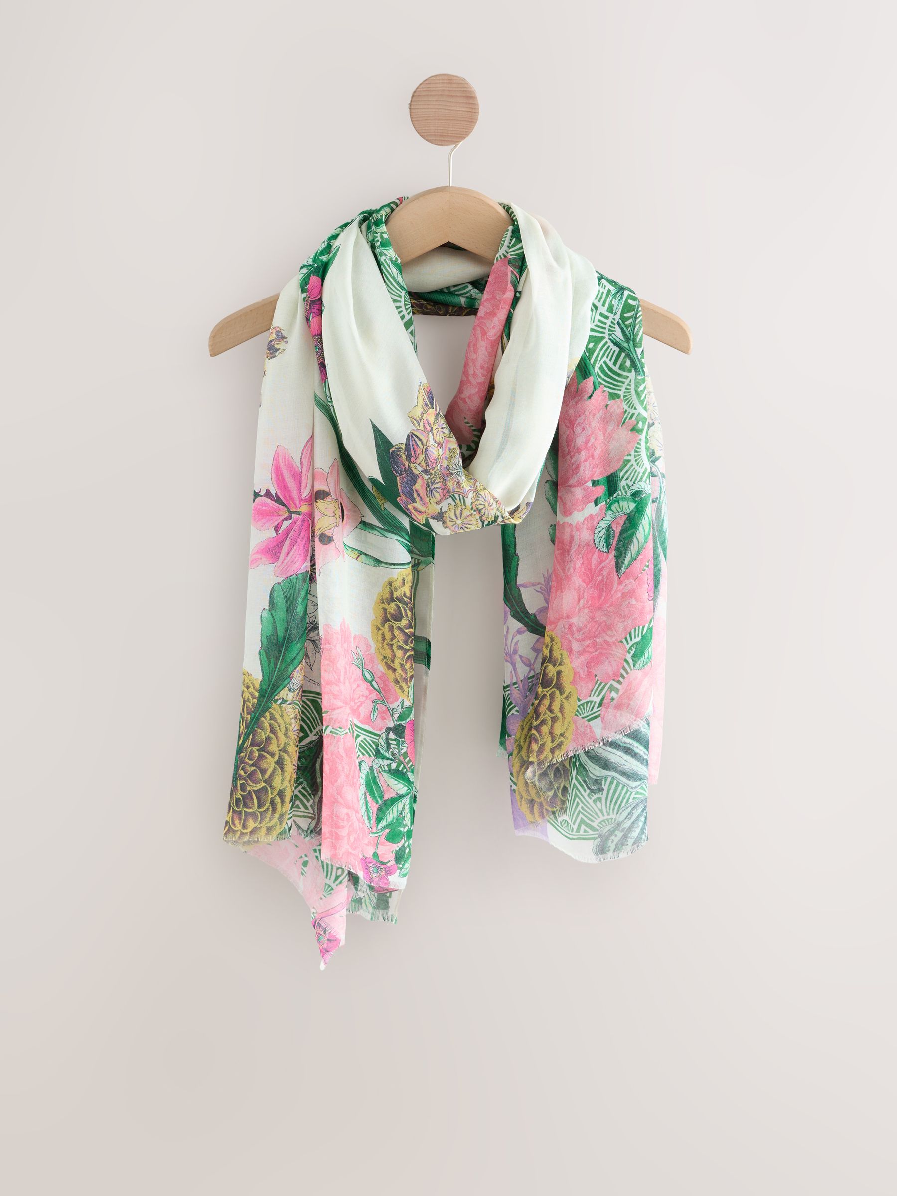 Buy Ecru Floral Kew Collection Lightweight Scarf from the Next UK