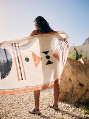 Rust Geometric Print Lightweight 100% Cotton Scarf - Image 4 of 8
