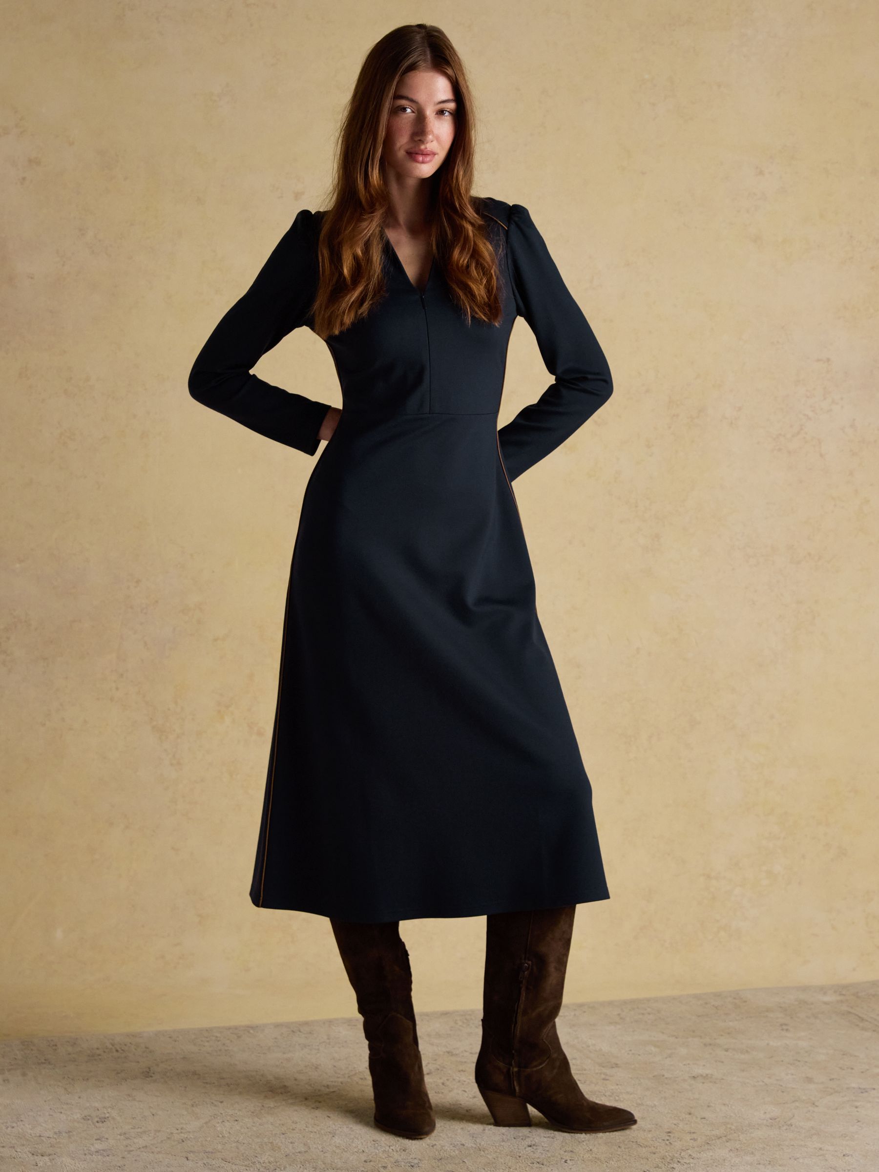 Buy Joules Philipa Navy Ponte Zip Front Long Sleeve Dress with