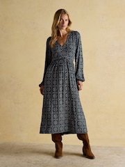 Nia Navy Long Sleeve Midaxi Dress - Image 1 of 6