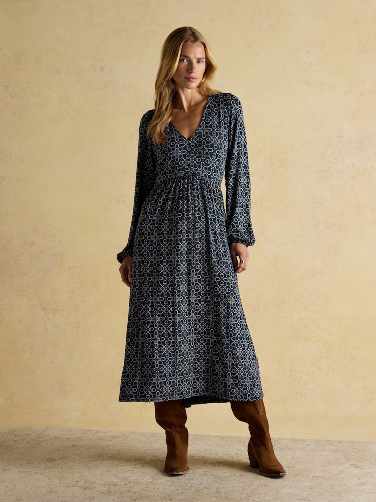 Nia Navy Long Sleeve Midaxi Dress - Image 1 of 6