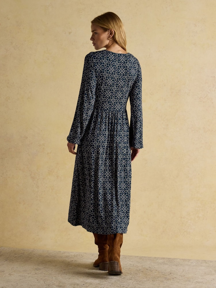 Nia Navy Long Sleeve Midaxi Dress - Image 2 of 6