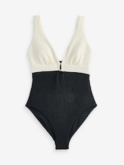 Mint Velvet Black/White Hardwear Plunge Tummy Control Swimsuit - Image 7 of 9