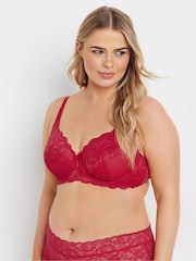 Yours Curve Red Lace And Mesh Underwired Bra - Image 1 of 6