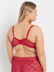 Yours Curve Red Lace And Mesh Underwired Bra - Image 3 of 6