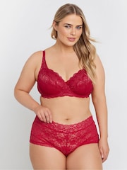 Yours Curve Red Lace And Mesh Underwired Bra - Image 4 of 6