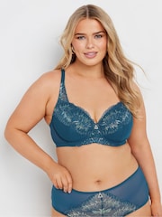 Yours Curve Green Iridescent Lace Underwired Bra - Image 1 of 6