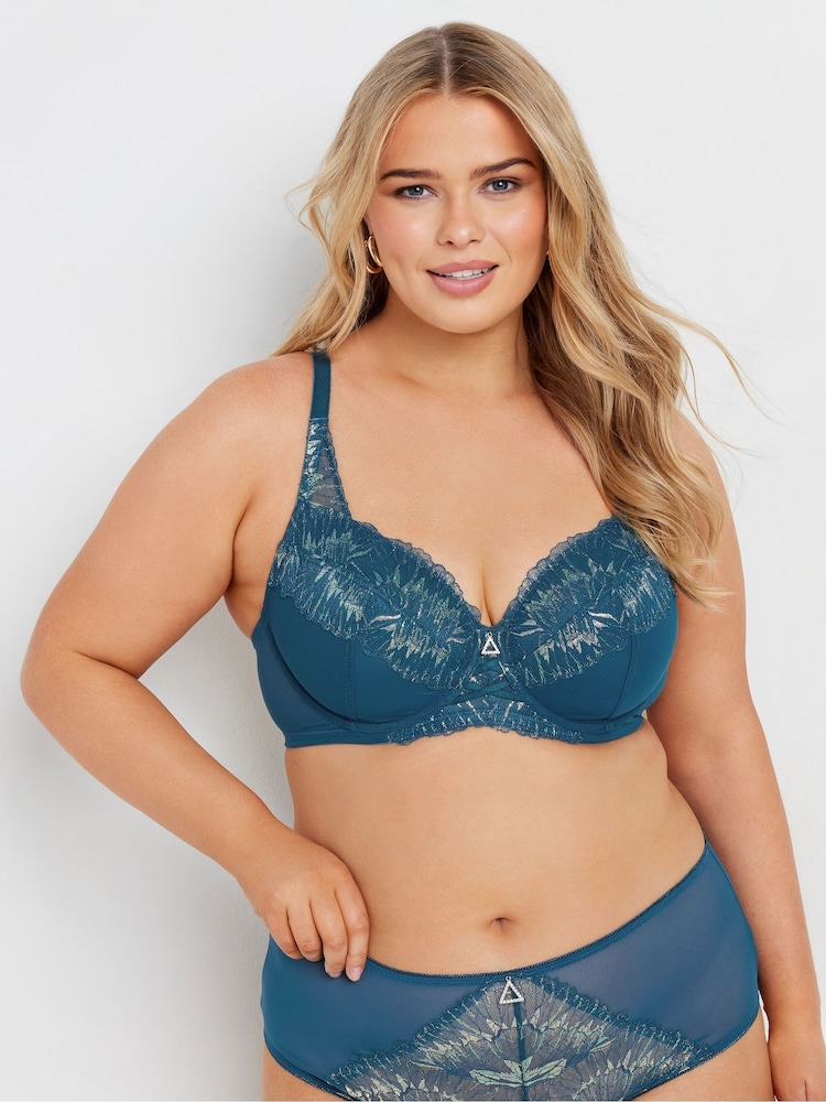 Yours Curve Green Iridescent Lace Underwired Bra - Image 1 of 6