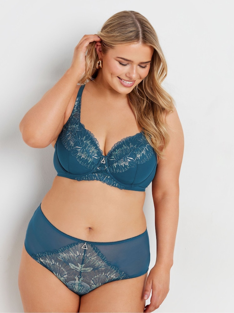 Yours Curve Green Iridescent Lace Underwired Bra - Image 2 of 6
