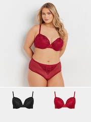 Yours Curve Red & Black Floral Embroidered Padded Bra Bras 2 Pack - Image 1 of 8