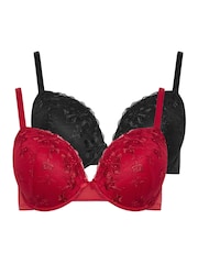 Yours Curve Red & Black Floral Embroidered Padded Bra Bras 2 Pack - Image 6 of 8