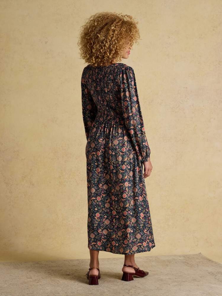 Joules Lilliana Navy Shirred Dress - Image 2 of 8