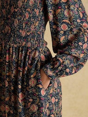 Joules Lilliana Navy Shirred Dress - Image 5 of 8
