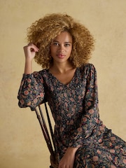 Joules Lilliana Navy Shirred Dress - Image 6 of 8
