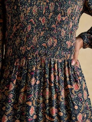 Joules Lilliana Navy Shirred Dress - Image 7 of 8