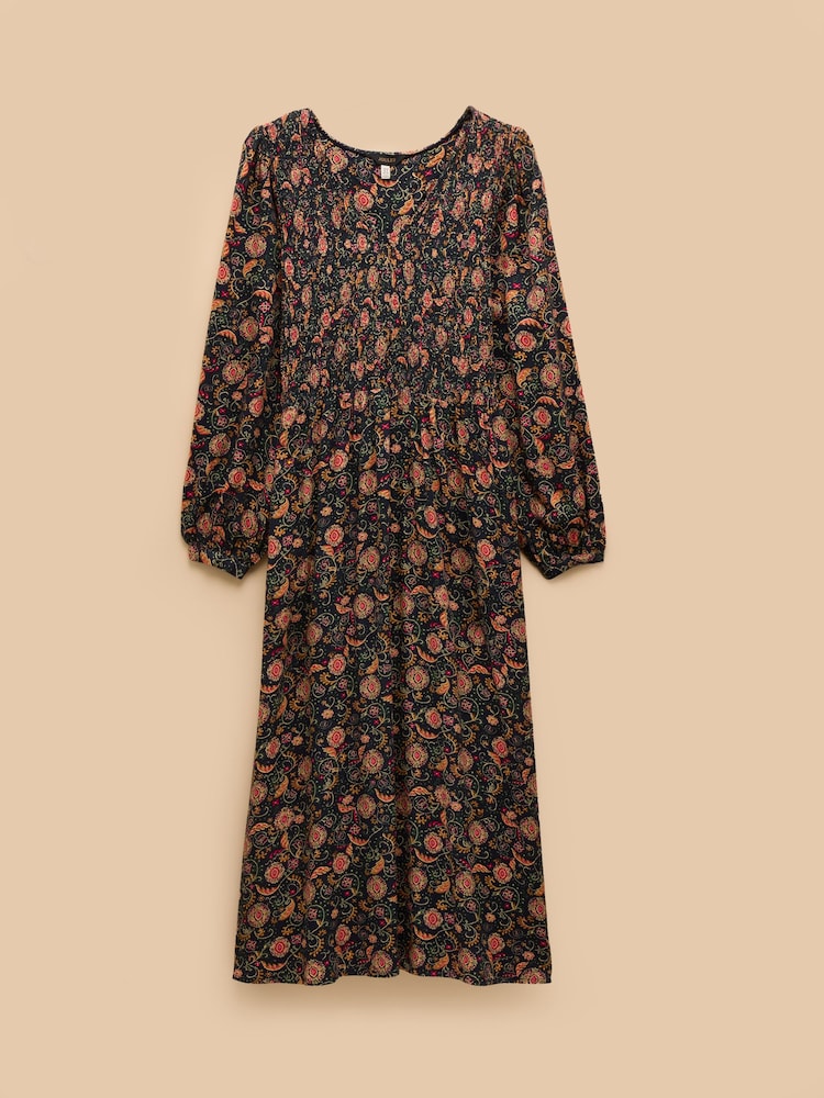 Joules Lilliana Navy Shirred Dress - Image 8 of 8