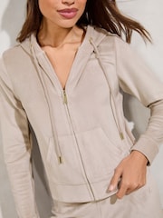 Ecru Embroidered Velour Zip Through Hoodie - Image 3 of 4