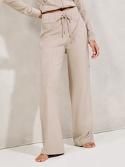 Ecru Embroidered Velour Relaxed Wide Leg Joggers - Image 2 of 4